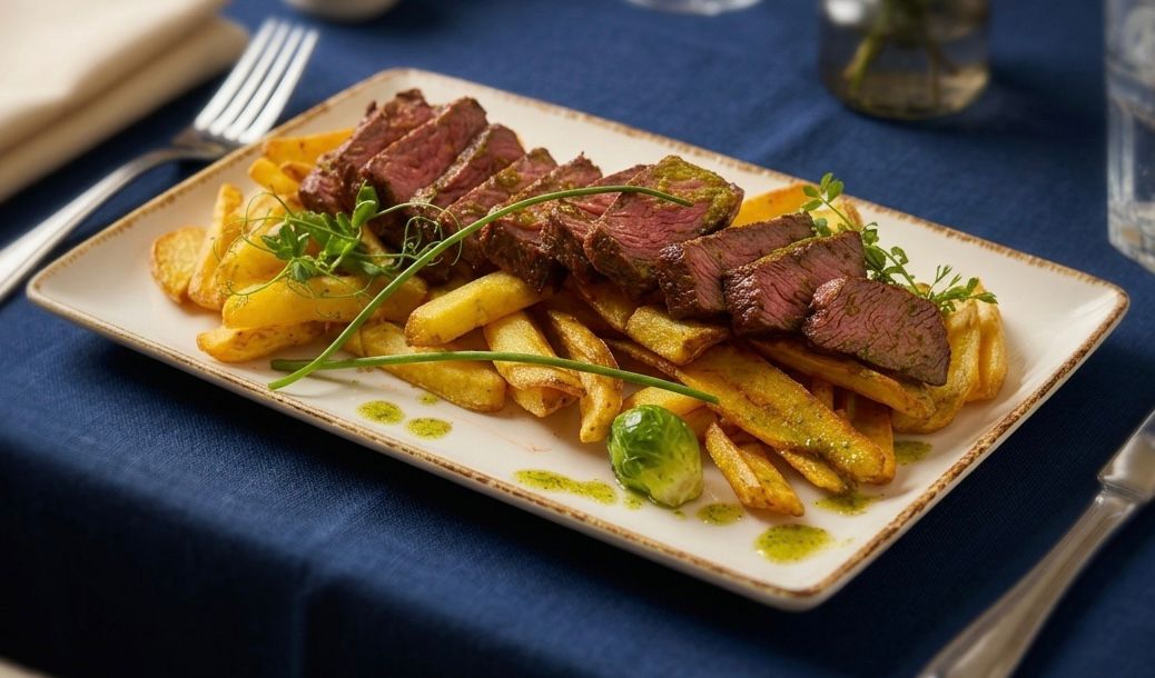 Rib-Eye steak on fries